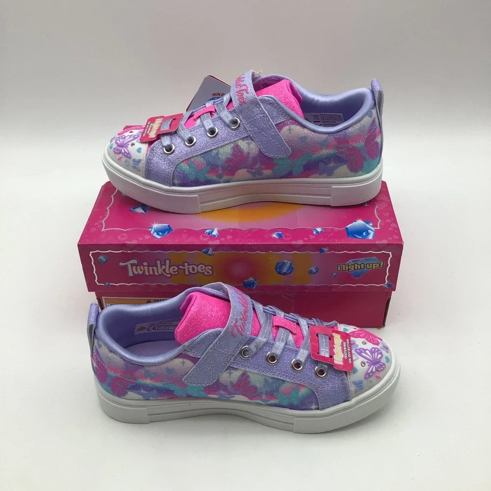 Skechers Twinkle Toes S Lights Butterfly Sky Lavender Kids Shoes Size 2 NEW